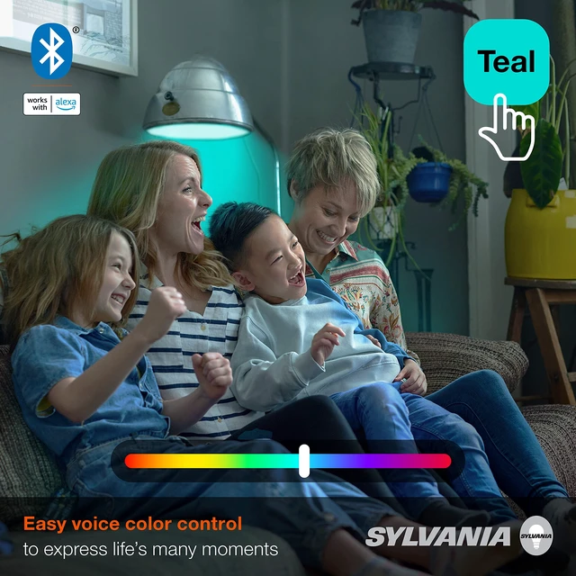 Alt view image 3 of 6 - Sylvania Smart+ Bluetooth Mesh 60W Equivalent A19 LED Light Bulb, Full Color and Dimmable White, Compatible with Alexa, 2 Pack
