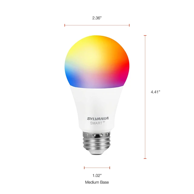 Alt view image 6 of 6 - Sylvania Smart+ Bluetooth Mesh 60W Equivalent A19 LED Light Bulb, Full Color and Dimmable White, Compatible with Alexa, 2 Pack