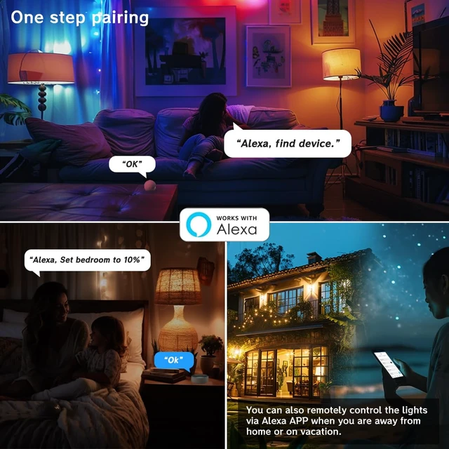 Alt view image 3 of 7 - Smart RGB Light Bulbs Compatible with Alexa, 12W(130W Equivalent), 2700K-6000K