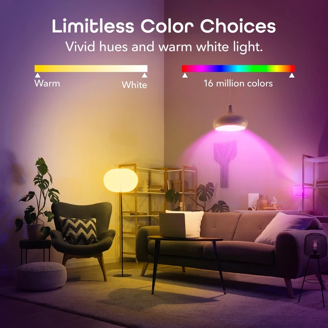 Alt view image 4 of 7 - Prisma Smart Light Bulbs, Color Changing RGBW LED, 2700K, 2-Pack | A19, 800 Lumens, 60W equivalent, dimmable, works with Alexa & Google Home