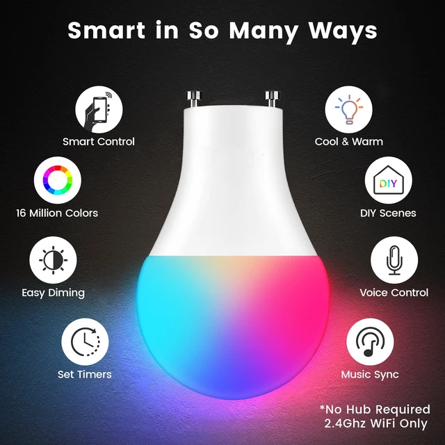 Alt view image 3 of 7 - GU24 Smart Light Bulbs Compatible with Alexa, 10W 900LM Super Bright, RGBCW Color Changing GU24 LED Bulb, 120V 100W Halogen Replacement, 2Pack