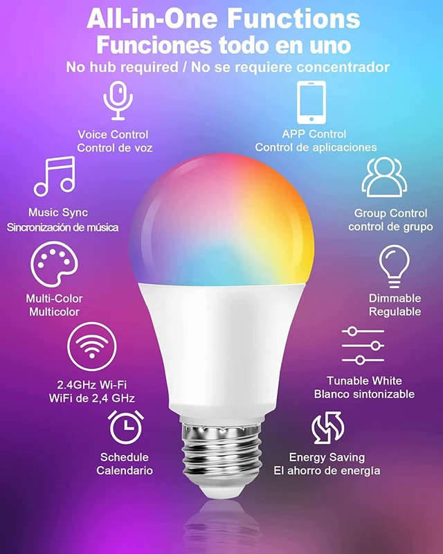 Alt view image 4 of 7 - Smart Light Bulbs, Color Changing LED Bulbs for Alexa and Google Assistant, 2.4GHz WiFi and Bluetooth with Music Sync, E26 A19, 120V, 4 Pack