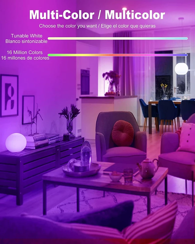 Alt view image 5 of 7 - Smart Light Bulbs, Color Changing LED Bulbs for Alexa and Google Assistant, 2.4GHz WiFi and Bluetooth with Music Sync, E26 A19, 120V, 4 Pack