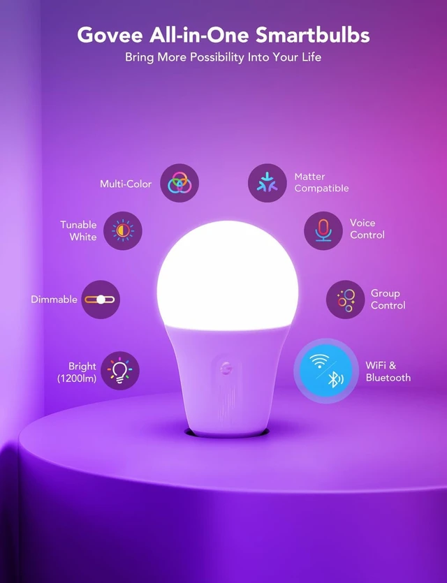 Alt view image 3 of 7 - Smart Light Bulbs 1200 Lumens, 12W 85W Equivalent, 2 Pack | RGBWW Color Changing Dimmable A19 LED Bulb, Works with Matter, Alexa and Google Assistant, for Bedroom Living Room