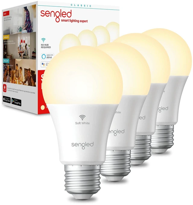 Main image of Alexa Light Bulb, Smart Light Bulbs, Smart Bulbs That Work with Alexa & Google Assistant, WiFi Light Bulbs A19 Soft White (2700K) No Hub Required, 800LM 60W Equivalent High CRI>90, 4 Pack