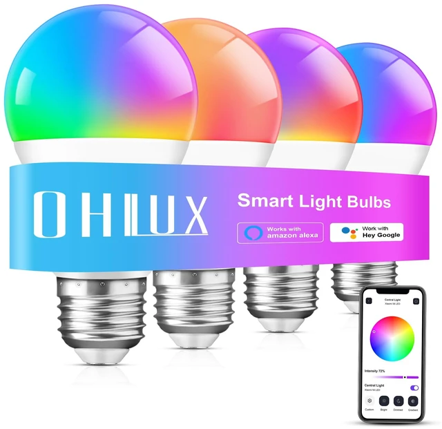 Main image of Smart WiFi & Bluetooth Alexa Light Bulbs, 10W (100W Equivalent) Color Changing Light Bulbs with Music Sync,Compatible with Alexa Google Home Siri, A19 E26 900LM 4Pack