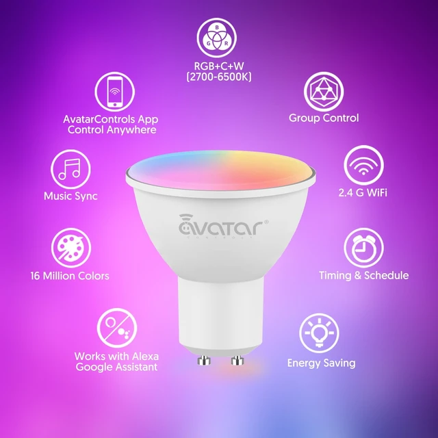 Alt view image 2 of 7 - GU10 Smart Bulb 4 Pack, RGBCW Color Changing Alexa LED Light Bulbs 5W - WiFi Track Light Bulbs Dimmable Music Sync 2.4G WiFi Smart Bulbs Compatible with Google Assistant for Kitchen, Bedroom