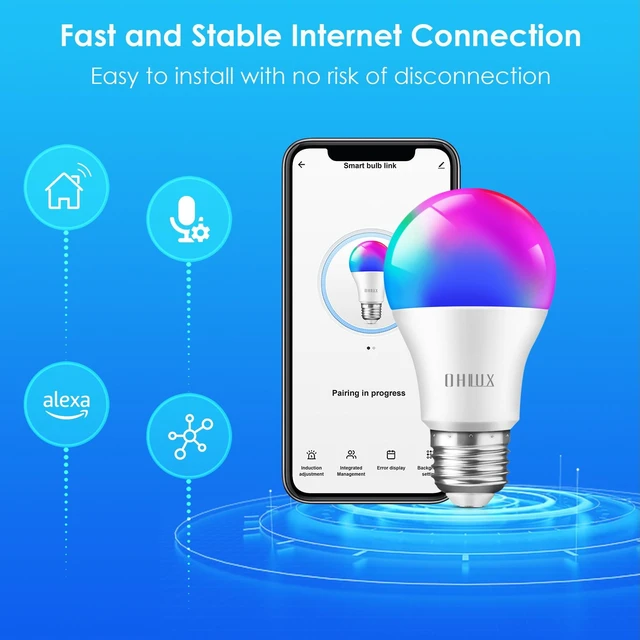 Alt view image 5 of 7 - Smart WiFi & Bluetooth Alexa Light Bulbs, 10W (100W Equivalent) Color Changing Light Bulbs with Music Sync,Compatible with Alexa Google Home Siri, A19 E26 900LM 4Pack