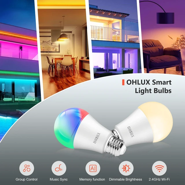 Alt view image 6 of 7 - Smart WiFi & Bluetooth Alexa Light Bulbs, 10W (100W Equivalent) Color Changing Light Bulbs with Music Sync,Compatible with Alexa Google Home Siri, A19 E26 900LM 4Pack
