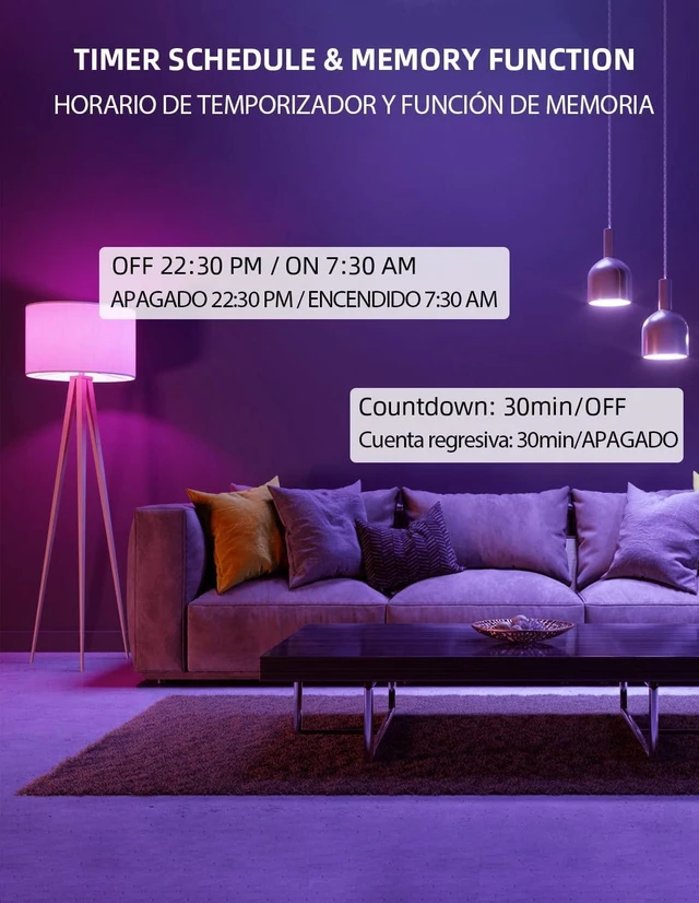Alt view image 7 of 7 - Smart WiFi & Bluetooth Alexa Light Bulbs, 10W (100W Equivalent) Color Changing Light Bulbs with Music Sync,Compatible with Alexa Google Home Siri, A19 E26 900LM 4Pack