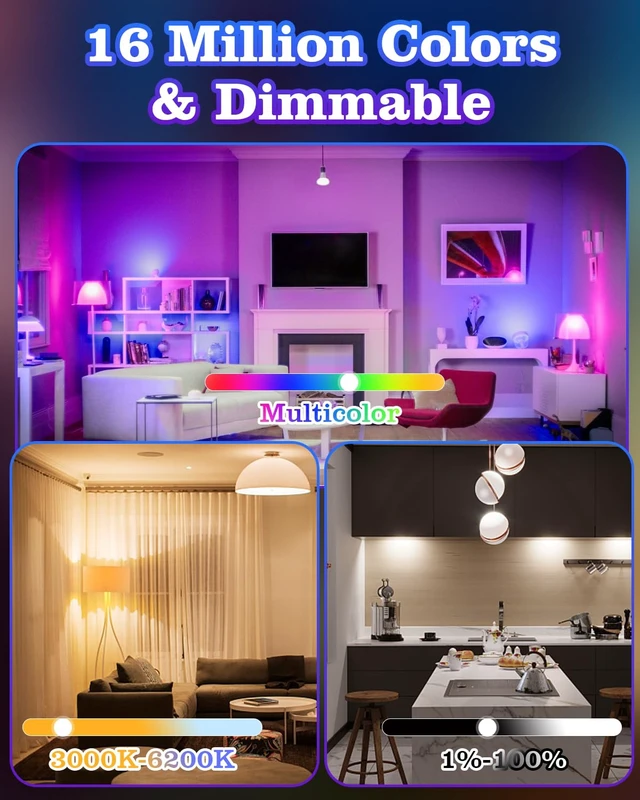 Alt view image 2 of 7 - 6 Pack E12 Smart Candelabra Light Bulbs RGB + Tunable White Type B Smart LED Bulb Music Sync, Schedule & Group Control, Candle Bulb Compatible with Alexa & Google Home for Chandelier, 5W (50W Eq.)
