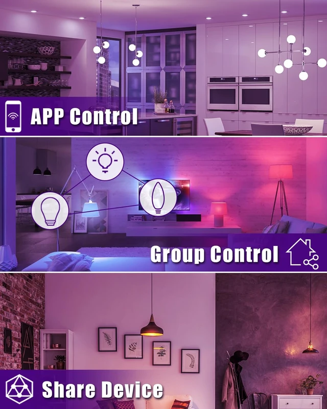 Alt view image 4 of 7 - 6 Pack E12 Smart Candelabra Light Bulbs RGB + Tunable White Type B Smart LED Bulb Music Sync, Schedule & Group Control, Candle Bulb Compatible with Alexa & Google Home for Chandelier, 5W (50W Eq.)