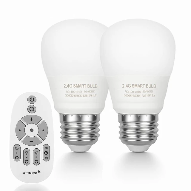 Main image of Smart Led Light-Bulb Dimmable with Remote-Control E26 9W Light Bulbs Adjustable Color Temperature (Warm/Cool) and Brightness, 2 Pack (2 Bulbs + 1 Remote)