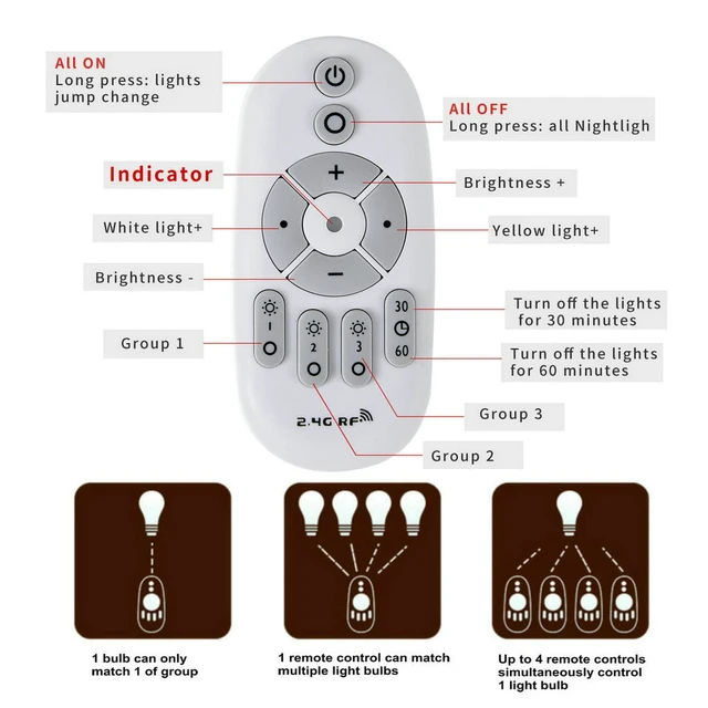 Alt view image 2 of 6 - Smart Led Light-Bulb Dimmable with Remote-Control E26 9W Light Bulbs Adjustable Color Temperature (Warm/Cool) and Brightness, 2 Pack (2 Bulbs + 1 Remote)