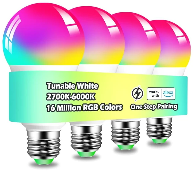 Main image of Smart Light Bulbs, 1300LM Color Changing Light Bulb, E26 Smart Bulbs | 16 Million Colors, Tunable White Alexa Light Bulbs, Music Sync, DIY Flash, Timing, A19 130W Equivalent, No WiFi Required.