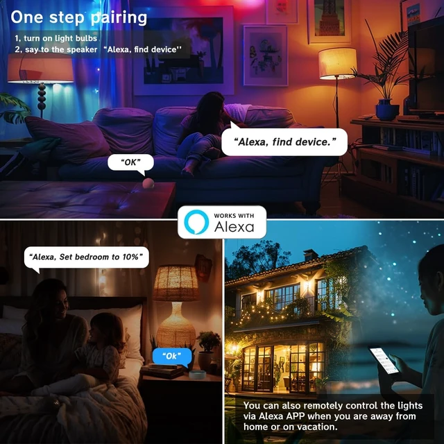 Alt view image 3 of 7 - Smart Light Bulbs, 1300LM Color Changing Light Bulb, E26 Smart Bulbs | 16 Million Colors, Tunable White Alexa Light Bulbs, Music Sync, DIY Flash, Timing, A19 130W Equivalent, No WiFi Required.
