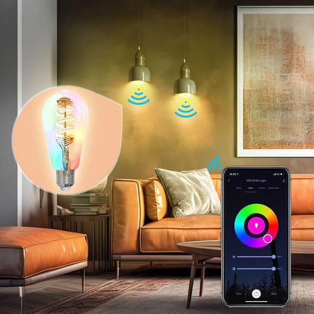 Alt view image 2 of 6 - Smart Edison Light Bulb, ST64 WiFi LED Color Changing Dimmable, 2 Pack | ST21 2700K-6500K tunable white, 5W 470lm 40W equivalent, 2.4GHz WiFi only, Smart Life Tuya app, Alexa and Google Home