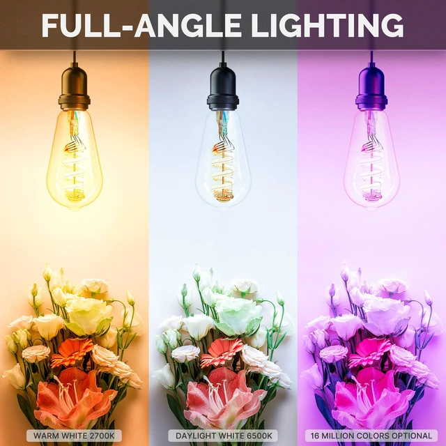 Alt view image 3 of 6 - Smart Edison Light Bulb, ST64 WiFi LED Color Changing Dimmable, 2 Pack | ST21 2700K-6500K tunable white, 5W 470lm 40W equivalent, 2.4GHz WiFi only, Smart Life Tuya app, Alexa and Google Home