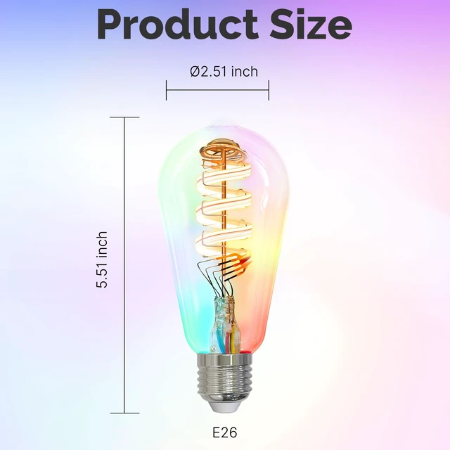 Alt view image 6 of 6 - Smart Edison Light Bulb, ST64 WiFi LED Color Changing Dimmable, 2 Pack | ST21 2700K-6500K tunable white, 5W 470lm 40W equivalent, 2.4GHz WiFi only, Smart Life Tuya app, Alexa and Google Home