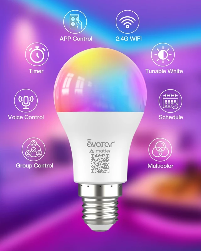 Alt view image 4 of 6 - Matter Smart Light Bulb Compatible with Apple HomeKit/Alexa/Google Home, 9W 2 Pack Color Changing Alexa LED Light Bulbs, Voice/App Controlled Dimmable WiFi Lighting for Room