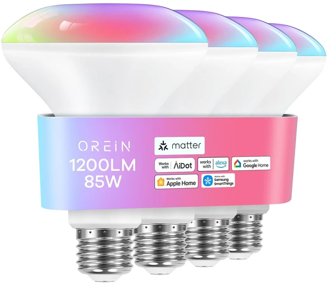 Main image of Matter Smart Light Bulbs BR30, Works with Alexa/Apple Home/Google | 1200 Lumens Color Changing Light Bulbs, 85W Equivalent Smart Flood Light Bulbs, BR30 Smart Bulbs 2.4Ghz WiFi, 4Pack