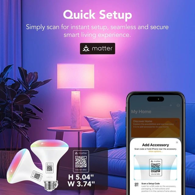 Alt view image 3 of 7 - Matter Smart Light Bulbs BR30, Works with Alexa/Apple Home/Google | 1200 Lumens Color Changing Light Bulbs, 85W Equivalent Smart Flood Light Bulbs, BR30 Smart Bulbs 2.4Ghz WiFi, 4Pack