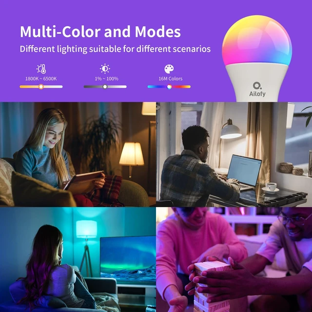 Alt view image 4 of 6 - LED Light Bulbs, Smart Light Bulbs that Compatible with Alexa & Google Assistant, Color Changing Light Bulb, WiFi Light Bulbs, A19 E26, 9W 800LM, 1800K-6500K Tunable White, 2 Pack