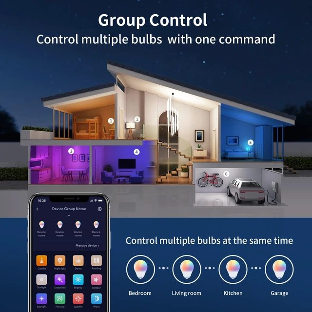 Alt view image 6 of 6 - LED Light Bulbs, Smart Light Bulbs that Compatible with Alexa & Google Assistant, Color Changing Light Bulb, WiFi Light Bulbs, A19 E26, 9W 800LM, 1800K-6500K Tunable White, 2 Pack