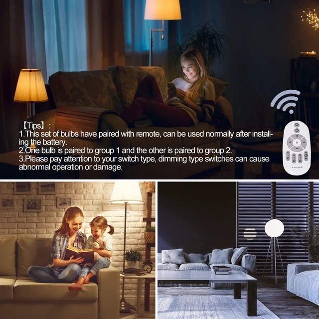 Alt view image 6 of 6 - Smart Led Light-Bulb Dimmable with Remote-Control E27 9W Light Bulbs Adjustable Color Temperature (Warm/Cool) and Brightness, 2 Pack (2 Bulbs + 1 Remote)