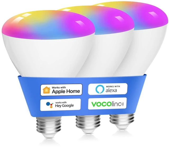 Main image of Smart Light Bulbs 3Pack, BR30 RGBW Color Changing Light Bulb Works with Alexa, Apple Homekit and Google Assistant, Multicolor 2200K-7000K Dimmable, 800 Lumens 9.5W (60W Equivalent) E26 Base