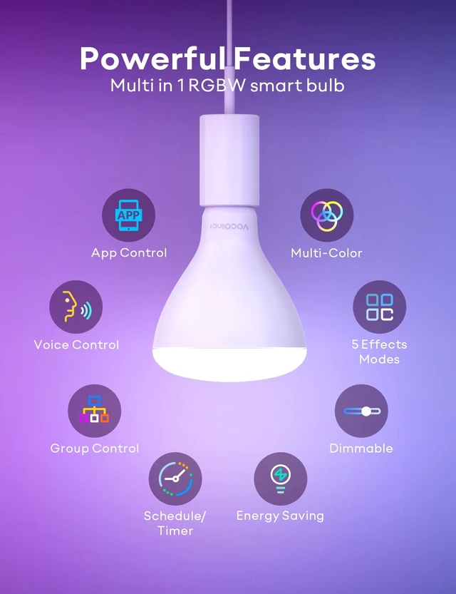 Alt view image 2 of 7 - Smart Light Bulbs 3Pack, BR30 RGBW Color Changing Light Bulb Works with Alexa, Apple Homekit and Google Assistant, Multicolor 2200K-7000K Dimmable, 800 Lumens 9.5W (60W Equivalent) E26 Base