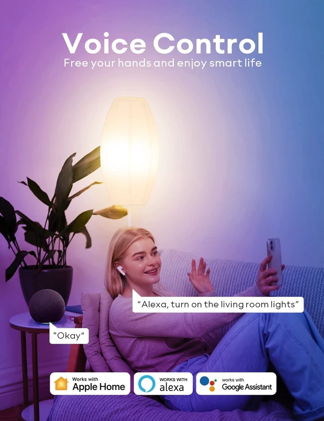 Alt view image 3 of 7 - Smart Light Bulbs 3Pack, BR30 RGBW Color Changing Light Bulb Works with Alexa, Apple Homekit and Google Assistant, Multicolor 2200K-7000K Dimmable, 800 Lumens 9.5W (60W Equivalent) E26 Base