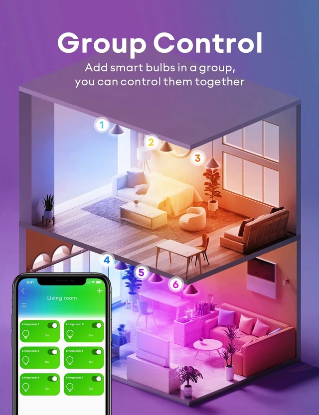 Alt view image 5 of 7 - Smart Light Bulbs 3Pack, BR30 RGBW Color Changing Light Bulb Works with Alexa, Apple Homekit and Google Assistant, Multicolor 2200K-7000K Dimmable, 800 Lumens 9.5W (60W Equivalent) E26 Base