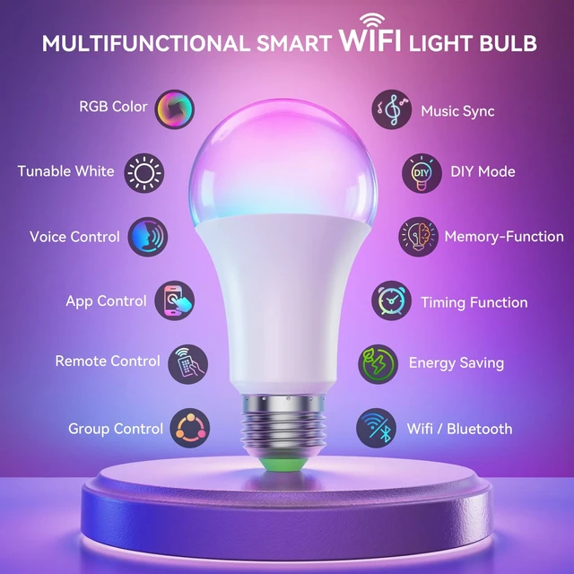 Alt view image 4 of 7 - A19 Smart Light Bulbs with Remote, RGB+CCT Color LED Bulbs, 2-Pack | E26, 9W 800LM 60W equivalent, works with Alexa and Google Assistant, Bluetooth, 2700K-6500K, music sync, no hub required