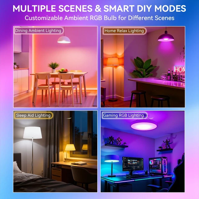 Alt view image 3 of 7 - A19 Smart Light Bulbs with Remote, RGB+CCT Color LED Bulbs, 2-Pack | E26, 9W 800LM 60W equivalent, works with Alexa and Google Assistant, Bluetooth, 2700K-6500K, music sync, no hub required