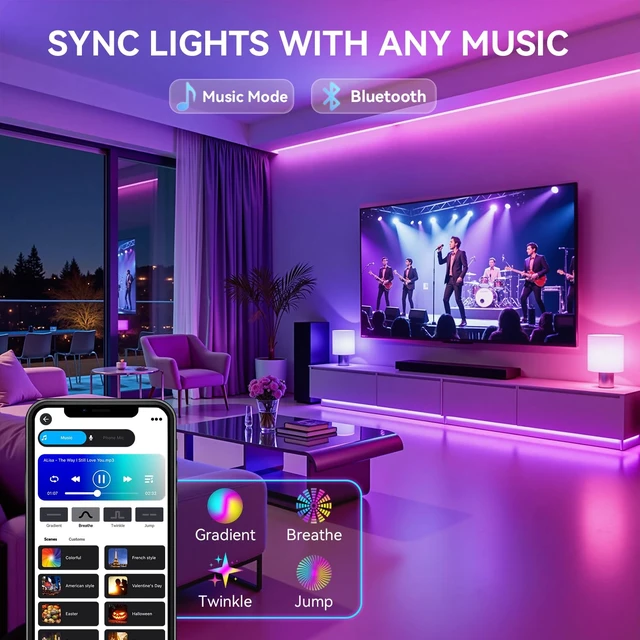 Alt view image 5 of 7 - A19 Smart Light Bulbs with Remote, RGB+CCT Color LED Bulbs, 2-Pack | E26, 9W 800LM 60W equivalent, works with Alexa and Google Assistant, Bluetooth, 2700K-6500K, music sync, no hub required
