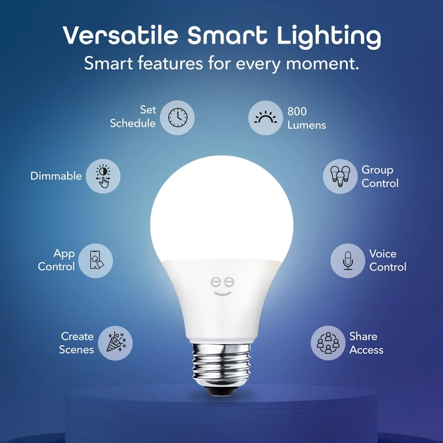 Alt view image 2 of 7 - Smart LED Light Bulb A19 Wi-Fi Dimmable Soft White 800 Lumens, 3-Pack | Dimmable, no hub required, works with Alexa & Google Home