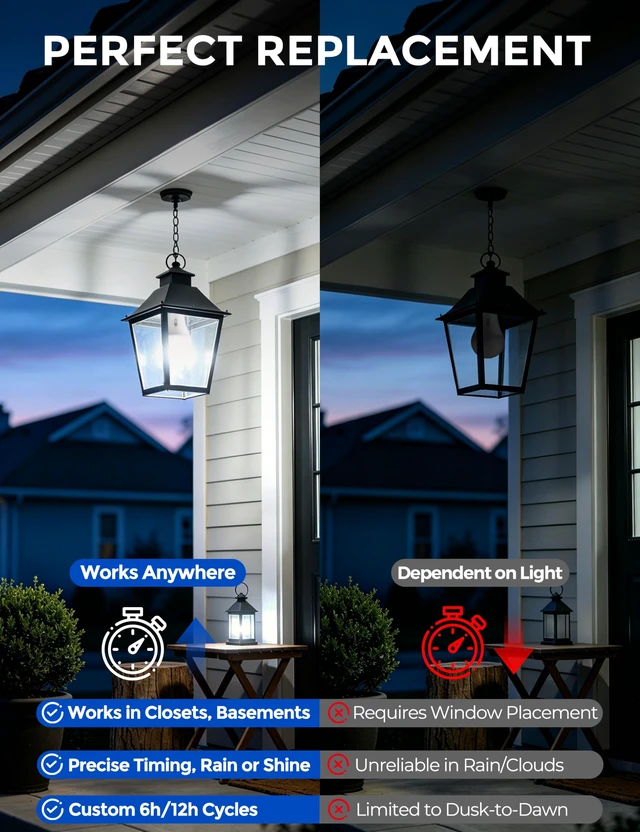 Alt view image 3 of 7 - Timer Light Bulb 100W Equivalent, 13W 5000K Bright White, A19 E26 LED, 4pcs | Super Bright Daylight Bulb with Built in Timer, Auto On/Off Security Light for Porch Outdoor Indoor Bedroom, Non-Dimmable