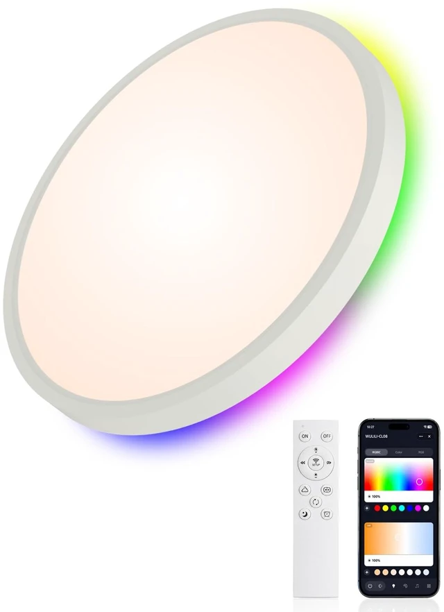 Main image of Smart RGB Ceiling Light 12 Inch RGBCCT WiFi App Voice Control | 24W LED Flush Mount Light, 2700K-6500K, WiFi, 16M Colors, Dimmable