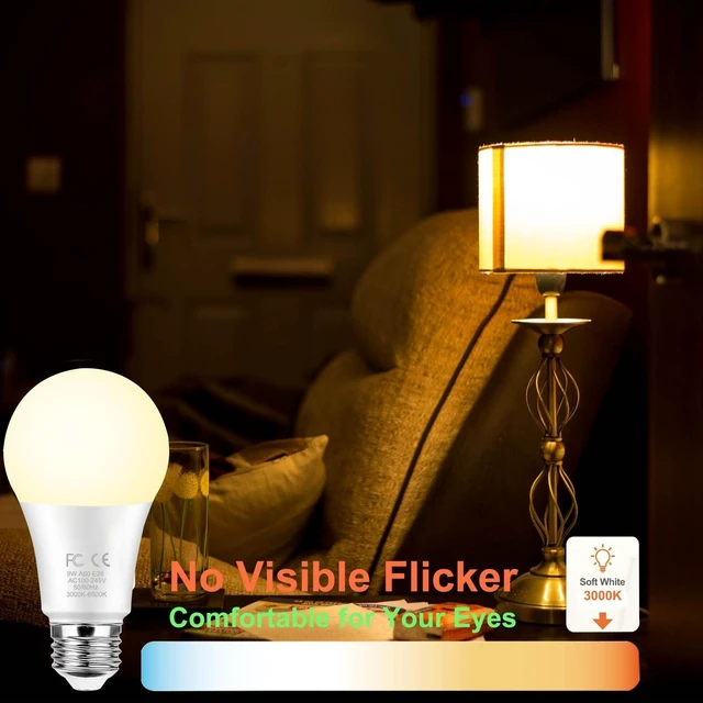 Alt view image 3 of 7 - E26 A60 9W Smart LED Light Bulb with a 2.4GHz Remote Control,Color Changing Led Bulbs,Stepless Dimmable 2700K-6500K,60W Incandescent Lamp Equivalent,800Lumens,Home Decor,1 Bulb & 1 Remote