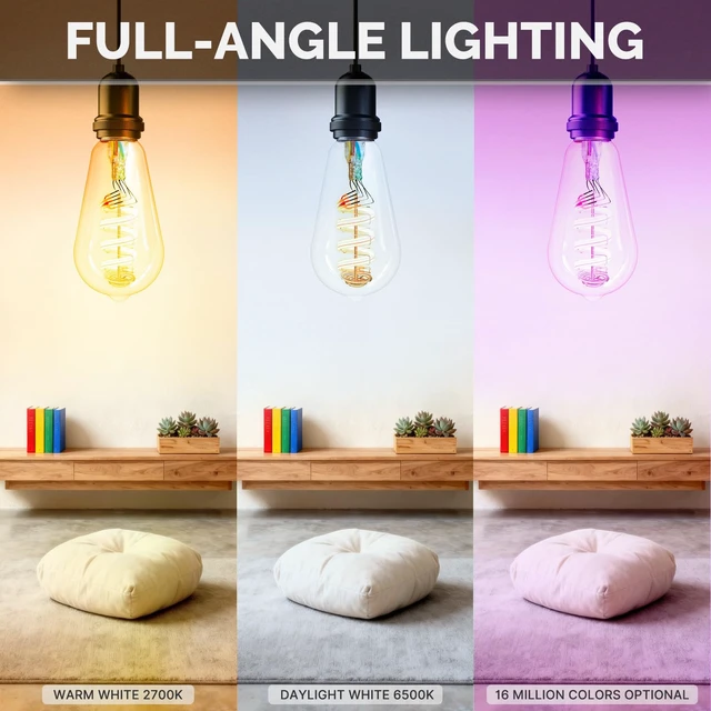 Alt view image 4 of 7 - Matter Smart Bulb, Edison RGB Color Changing, Compatible with Alexa | Matter Smart Bulb, Vintage Edison ST64, 16M RGB Color Changing, Tunable White 2700K 6500K, Alexa Google Apple, E26 5W 2 Pack