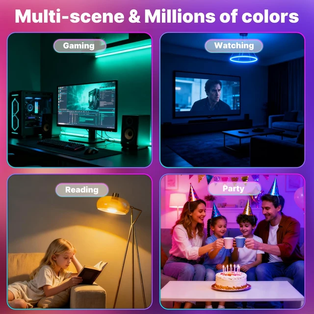 Alt view image 6 of 7 - Matter Smart Bulb, Edison RGB Color Changing, Compatible with Alexa | Matter Smart Bulb, Vintage Edison ST64, 16M RGB Color Changing, Tunable White 2700K 6500K, Alexa Google Apple, E26 5W 2 Pack