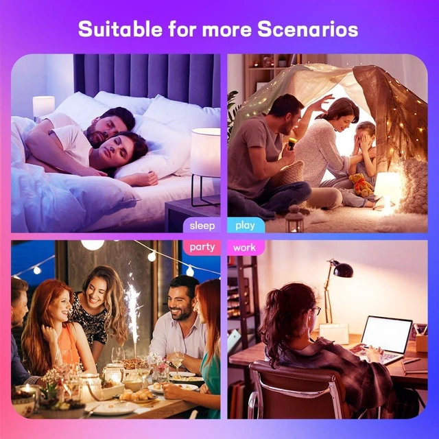 Alt view image 2 of 7 - Smart Led Light Bulbs, Wi-Fi Magic Home Light Bulbs for Alexa & Google Assistant, E26, A19 Music Sync Color Changing Light Bulb, APP Remote Control on/off, Wireless, Bluetooth, 800LM, 60W,4Pack