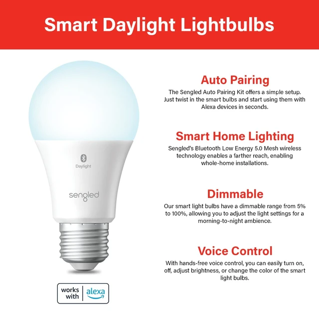 Alt view image 2 of 7 - Alexa Light Bulb, Smart Light Bulbs That Compatible with Alexa Only, Bluetooth Mesh Standard A19 E26 Dimmable LED Bulb Daylight 5000K, 60W Equivalent 800LM, High CRI, High Brightness, 6 Pack
