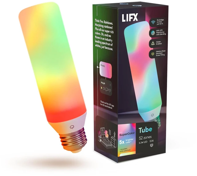 Main image of T10 Smart LED Bulb - Color Changing RGB Tunable White, Matter - E26 | Compatible with Alexa, Apple Homekit, WiFi 2.4GHz, Multicolor 52 zones, flame, for chandeliers, exposed fixtures, & lamps