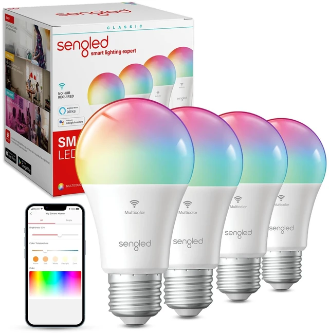 Main image of WiFi Color Changing Light Bulb, Alexa Smart Light Bulbs that Compatible with Alexa & Google Assistant, A19 RGB No Hub Required, 75 W Equivalent 800LM CRI>90, Set of 4