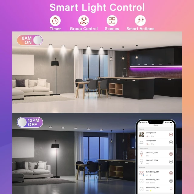 Alt view image 7 of 7 - WiFi Color Changing Light Bulb, Alexa Smart Light Bulbs that Compatible with Alexa & Google Assistant, A19 RGB No Hub Required, 75 W Equivalent 800LM CRI>90, Set of 4