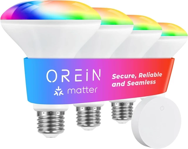 Main image of Matter BR30 Smart Light Bulbs, RGBTW Flood Light Bulb, 4 Pack+Remote | Works with Alexa/Apple/Google Home/SmartThings, 650LM 60W, Music Sync, Color Changing&White Led Light Bulbs