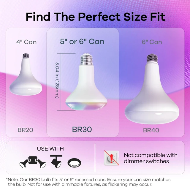 Alt view image 5 of 7 - Matter BR30 Smart Light Bulbs, RGBTW Flood Light Bulb, 4 Pack+Remote | Works with Alexa/Apple/Google Home/SmartThings, 650LM 60W, Music Sync, Color Changing&White Led Light Bulbs