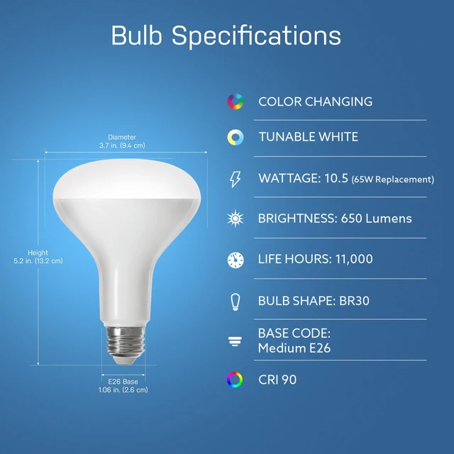 Alt view image 2 of 7 - BR30 Smart Flood Light Bulb - Color Changing, 65W Eq - 6 Pack | Wifi 2.4GHz No Hub - Works with Alexa, Google, RGB +Tunable White, 650lm Dimmable, for Recessed Cans, Wide Flood Beam